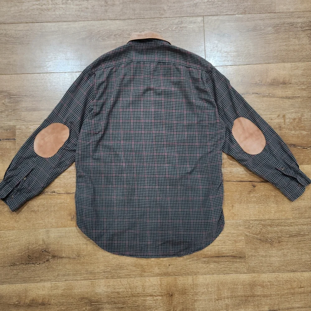 Vtg Abercrombie and Fitch men's long sleeve flannel plaid shirt lrg elbow patch - Picture 11 of 12
